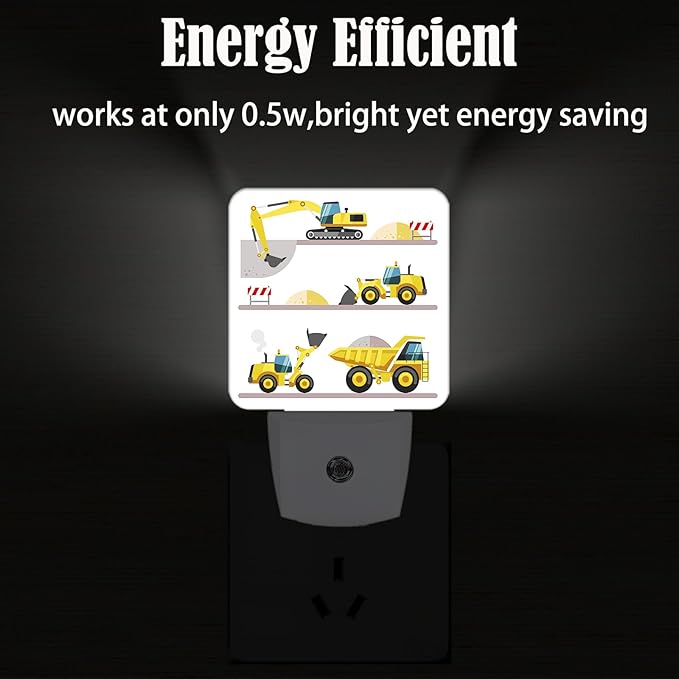 Catoon Trucks Cars Night Light,Plug-in Night Lights with Dusk-to-Dawn Sensor for Stairway,Hallway,Bedroom Sleep Friendly Ideal for Women/Girls/Boys Gift,0.5w