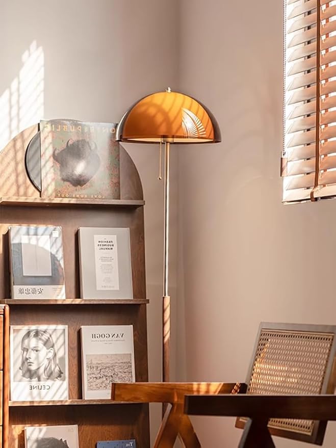Mushroom Floor Lamp 63" H Orange Floor Lamp for Living Room with Gradient Double Dome Lampshade 3 Color Adjustable Light Pull Chain Switch MCM Standing Lamp for Bedroom Office Study Room