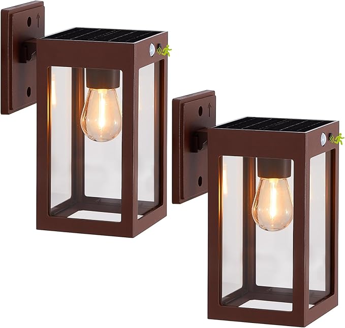 2 Pack Solar Porch Lights Outdoor,Solar Wall Lights with 3 Lighting Modes&Motion Sensor, Dusk to Dawn Sconce Lights Wall Mount,Exterior Wall Lantern Light Fixture for House, Garage,Patio,Shed