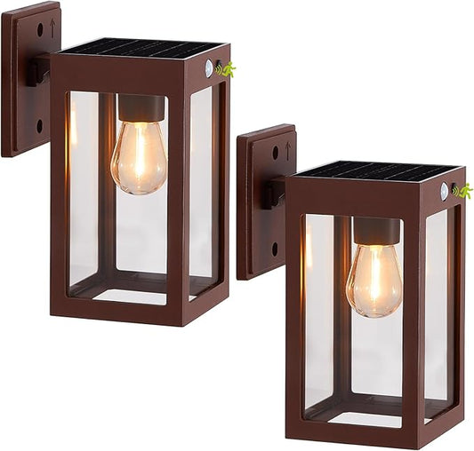 2 Pack Solar Porch Lights Outdoor,Solar Wall Lights with 3 Lighting Modes&Motion Sensor, Dusk to Dawn Sconce Lights Wall Mount,Exterior Wall Lantern Light Fixture for House, Garage,Patio,Shed