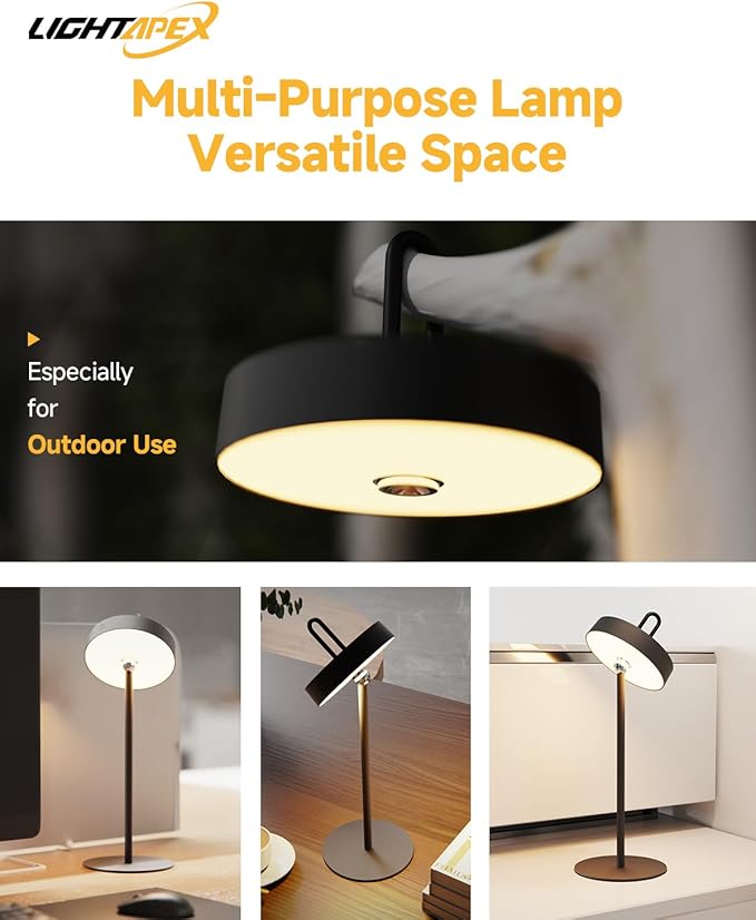 Lightapex Cordless Table Lamps, 2-Pack, Rechargeable Portable Lamps with Stepless Dimming, Touch Control, Detachable Magnetic Design for Bedroom, Living Room, and Reading（Black）