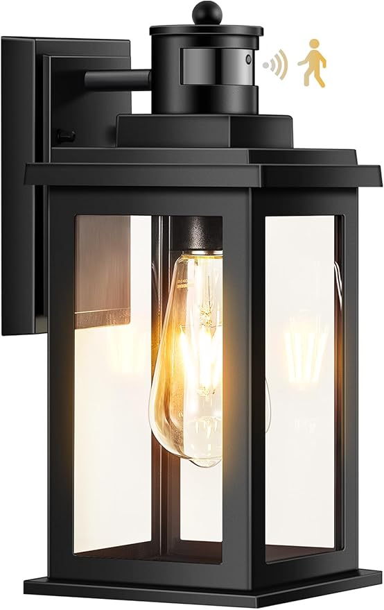 VIANIS Outdoor Motion Sensor Light, Black Exterior Lighting Fixtures Sconce, Dusk to Dawn Outdoor Lighting, Waterproof Front Porch Light for Garage, Patio, Doorway, Anti-Rust, Hardwired, Non-Solar