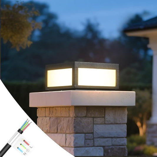Outdoor Post Lights Hard Wired, AC100-240V 11.8" Column Light, Square Pillar Lamp Electric, 3000K LED Lighting, IP54 Waterproof Modern Gate Lantern Fence Posts Cap Lights for Garden Patio Outside