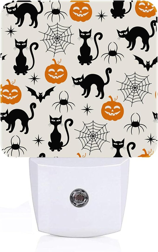 Halloween Black Cat Night Light,Plug Into Wall for Boys Girls Bedroom Decorative Square Night Light Lamp 0.5w Sleep Friendly