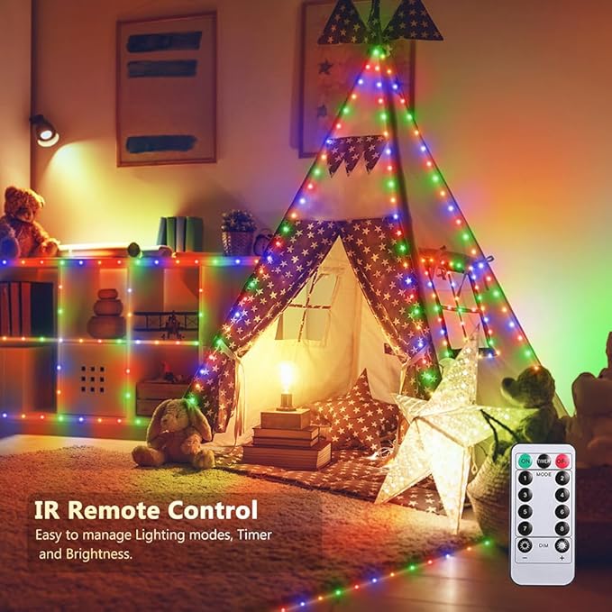 33ft Battery Operated String Lights (2 Pack), 100 LED Fairy String Lights Battery Powered w/Remote & Timer for Indoor Outdoor Christmas Trees Wreath Decoration Bedroom Patio - Multicolor