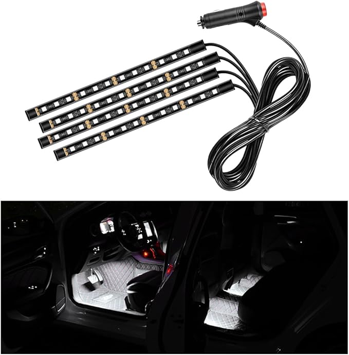 Car LED Strip Light, 48 LED RGB Auto Interior Atmosphere Lights, Cigarette Lighter Under Dash Ambient Night Light, Interior Lamp Lighting Kit (White, Cigarette Lighter)