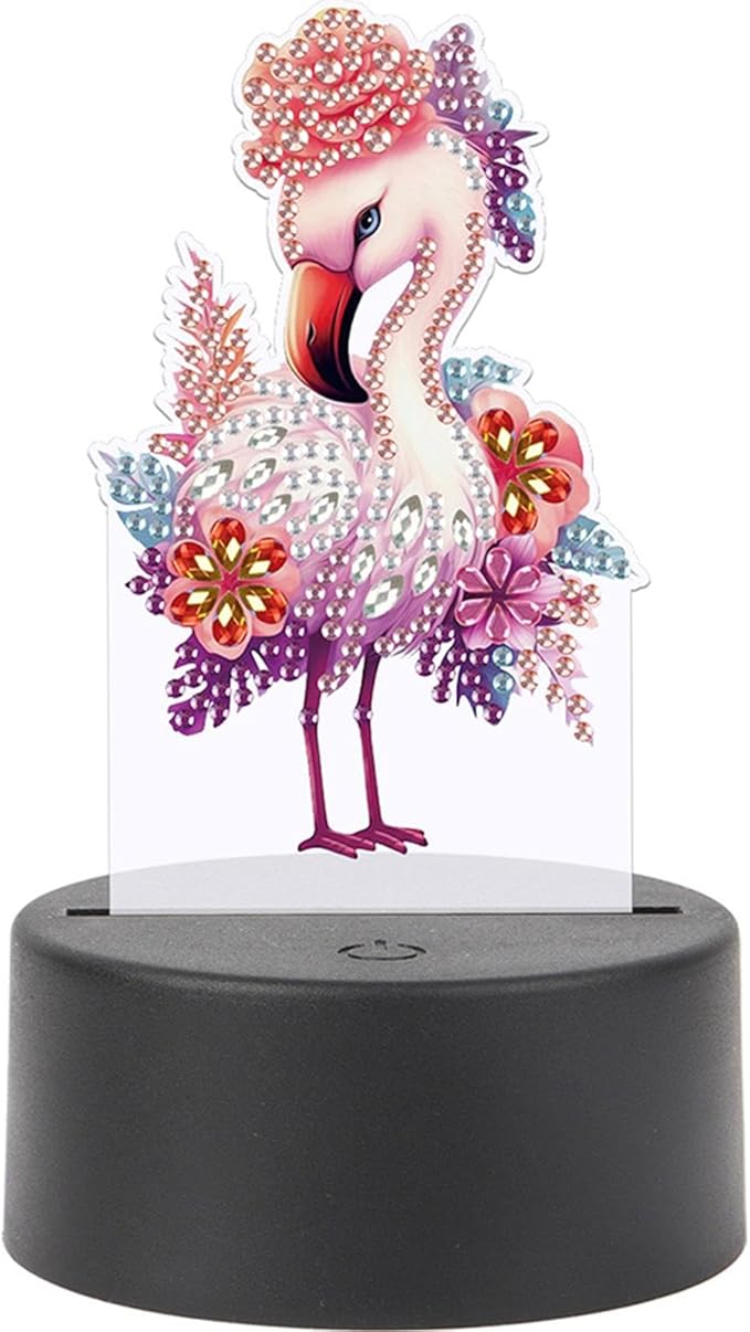 Flamingo Diamond Art Painting Night Light,Diamond Art Painting Kits Desktop Touch Lamp Ornaments for Tabletop Decor Diamond Art Accessories for Adult Beginner Bedrooms Living Room