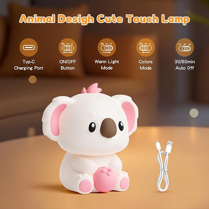 Night Light for Kids | Touch Control LED Lamp with Color Changing Modes | Adjustable Brightness for Nursery, Bedroom, Baby Room | Cute Animal Night Light Gift for Toddlers (Koala)