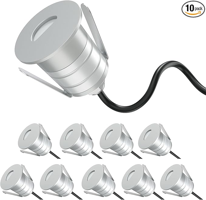 Recessed LED Step Light 1W 10Packs Mini Deck Lights, 12V-24V DC Low Voltage Warm White LED In Ground Light IP67 Waterproof Stair Lighting for Landscape Garden Lawn Yard Patio Steps, 3000K