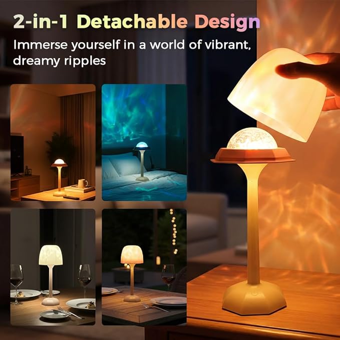 RICHMYC Waterproof Shower Lamp with Remote, 16 Colors Ocean Wave Projector Lamp for Bathroom, Cordless Rechargeable Night Light, Ambient Mood Lighting for Inside Shower, Bathtub, Spa