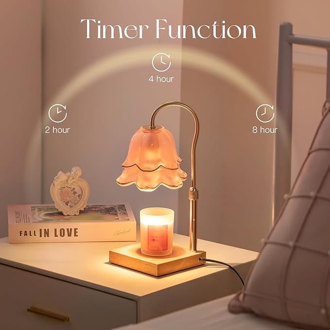 Mom Birthday Gifts for Women: Candle Warmer Lamp with Scented Candles Dimmable Pink Flower Wax Warmer with Timer Mothers Day Housewarming Gift