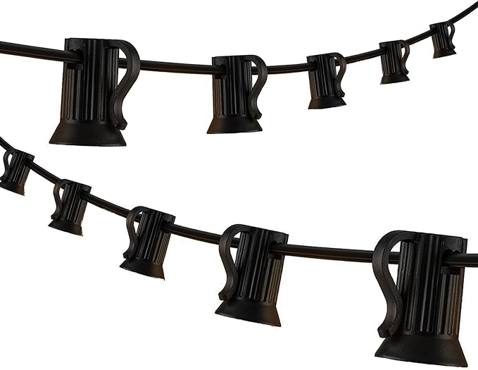 C7 Black Light String 50FT with E12 Christmas Light Sockets, 12" Spacing, C7 Outdoor Christmas Stringer Set String Lights for Wedding Patio Event Lighting Decor
