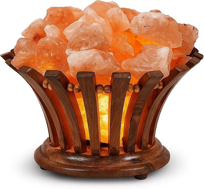 Himalayan Pink Salt Lamp with Wood Base, 6" Height x 9" Diameter, 8.4 lb, Night Light
