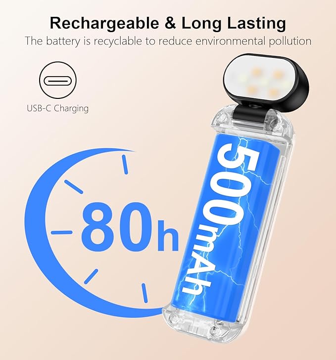 Gritin Reading Light, Book Light for Reading in Bed - Eye Caring 3 Colors, 5-Level Dimmable Brightness,Long Lasting, Compact Size Rechargeable Clip on Book Reading Light for Book Lovers-Black