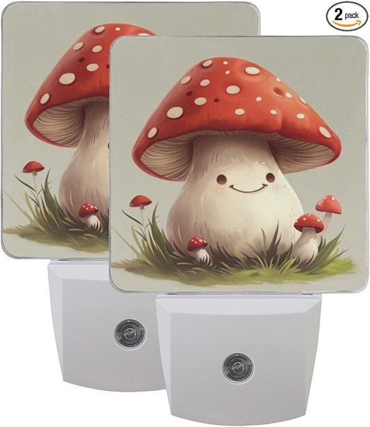 Cute Mushrooms Night Light 2 Pack Dusk to Dawn Sensor Led Lamp for Women Men Night Lights Plug into Wall Decor for Bedroom Kitchen Bathroom Corridor, 0.5W