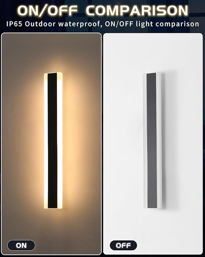 Mikeru 2Pack 39.3inch Outdoor Wall Light Fixtures, 3000/4500/6000K 3 Color Modern Black Linear Wall Lights Front Porch Light Wall Mounted Led Lighting for Basement, Shop,Garage Non-Dimmable