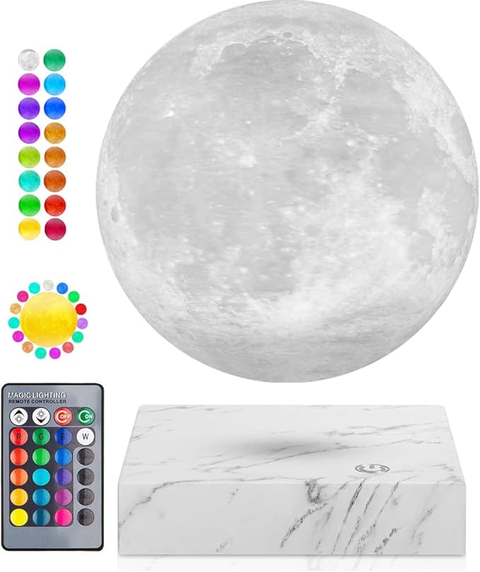 Levitating Moon Lamp, Magnetic Floating Rotating Levitation Moon Desk Decorative Lamps 16 Colors LED Levitating Globe Night Lights, Creative Gifts