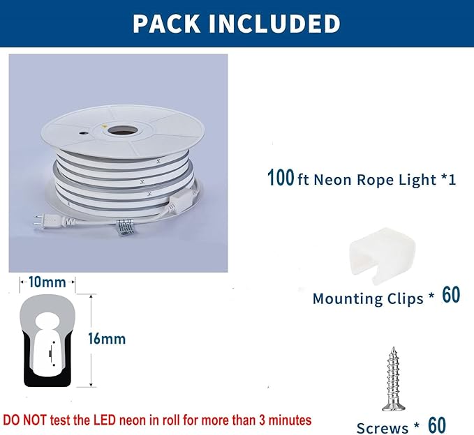 FORT LED Neon Rope Lights Warmwhite 100FT 30M Flexible AC 110V 120V LED Strip Lights Outdoor Waterproof Plug-Play Strip Lighting Dot Free Connectable Home Commercial Decor Neon Sign ETL FCC