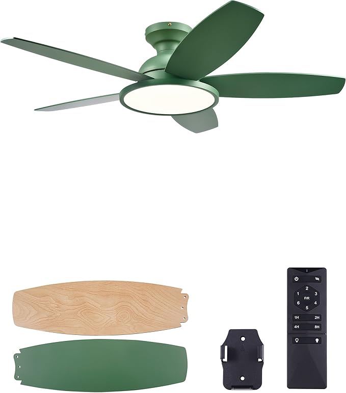 VONLUCE Ceiling Fans with Lights, 42 Inch Ceiling Fan and Remote, Full-spectrum LED Light, 3CCT, 6-Speeds Noiseless Reversible DC Motor, Modern Flush Mount Ceiling Fan for Farmhouse Bedroom Indoor