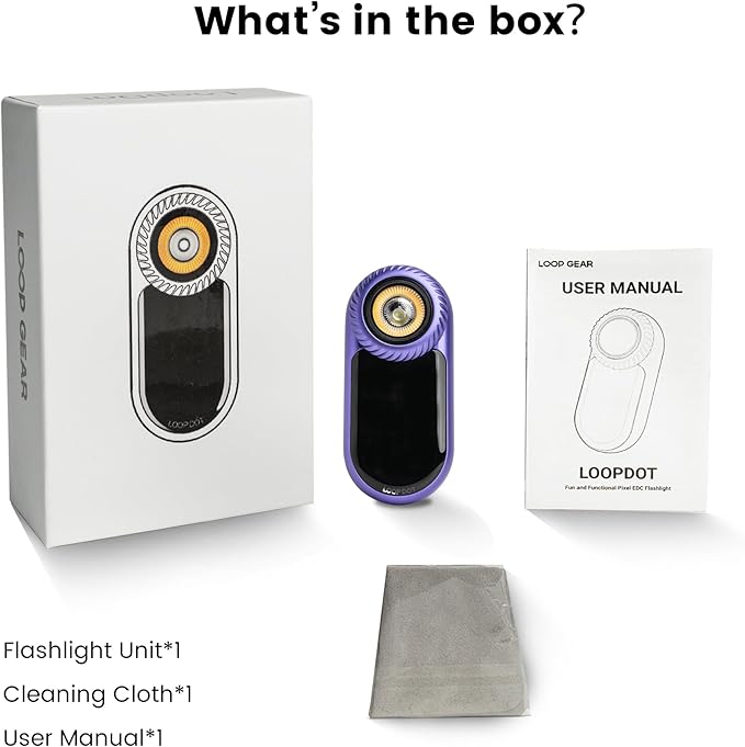 LOOPDOT EDC Flashlight – Rechargeable Small and Powerful LED Flashlight with RGB Pixel Display, Interactive Games, Adjustable Brightness – Cool Gadget Gift for Kids & Adults (Purple)