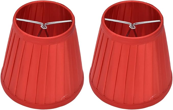 2Pcs Small Lamp Shade, Clip On Pleated Fabric Barrel Lampshade for Chandelier & Table Lamp, 3.6 inch Top x 5.6 inch Bottom x 5.1 inch Height(Red)