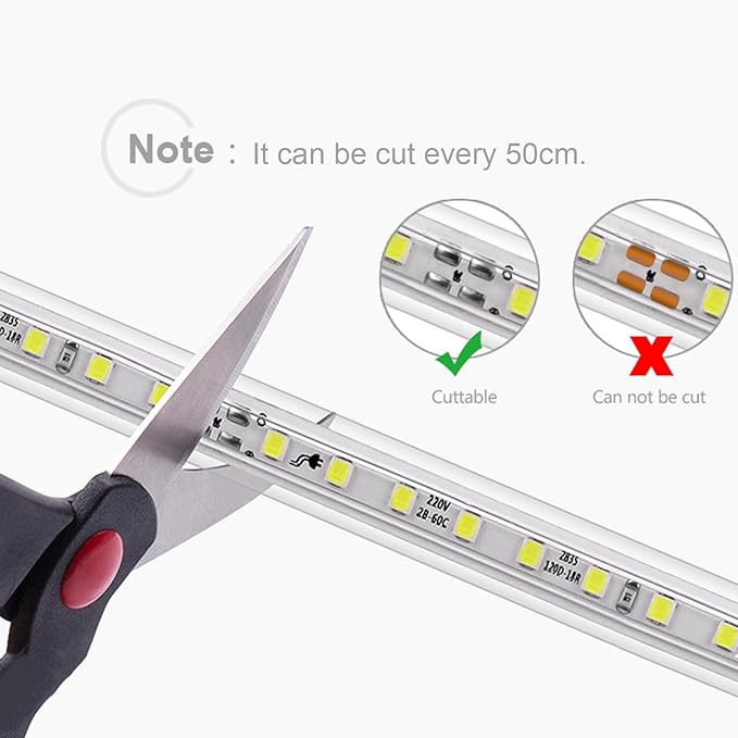 Outdoor LED Strip Lights,110V Cuttable 6.56ft/2M LED Rope Lights Waterproof 3500K for Indoor Outdoor,Eaves,Backyards Garden,Landscape Lighting