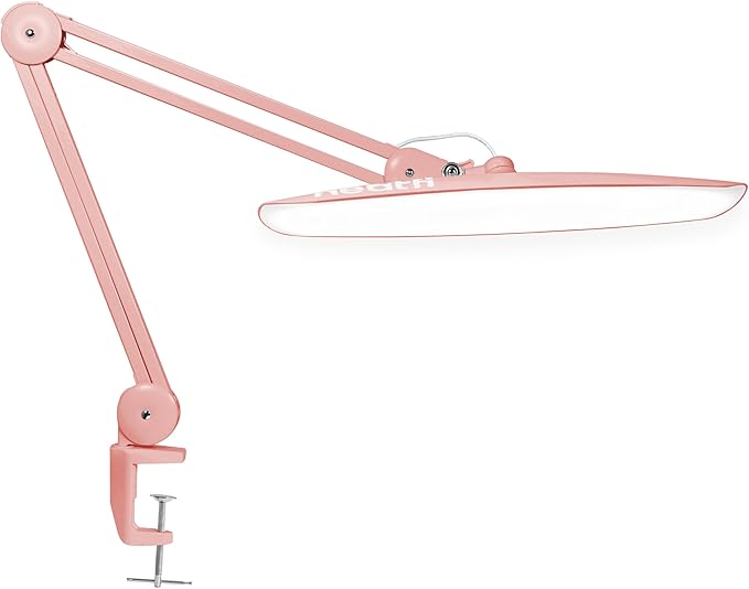 Neatfi XL 2200 Lumens 24W LED Desk Lamp with Clamp - Shadow-Free Task Lighting | 4-Level Dimming | Home Office & Crafts Use | 20-Inch Wide Head (Non-CCT, Rose Gold)