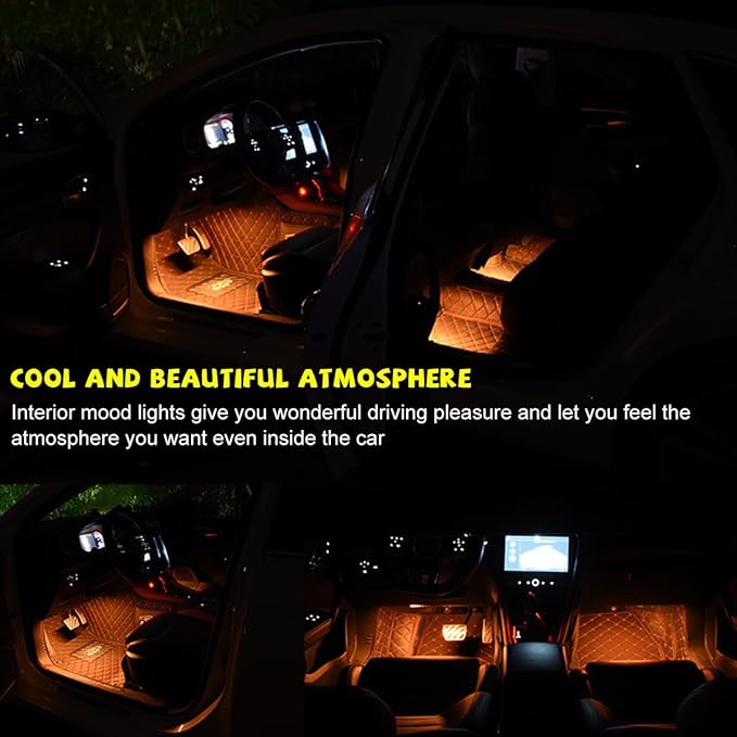 Car LED Strip Light, 24 LEDs RGB Neon Interior Atmosphere Lights, 12V Under Dash Ambient Night Light, USB Port Auto Interior Decorative Lamp, Universal Car Accessories (Orange-Yellow)