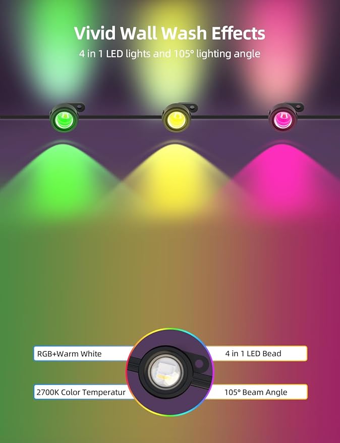 APPECK Permanent Outdoor Lights 50ft with 36 RGBW LEDs, DIY Scene Modes, LED Eaves Lights Waterproof with App Control, for Daily Holiday House Decorations, Voice/Remote Control, Black