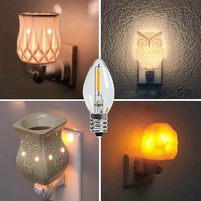 Night Light Bulb – C7 E12 Base Salt Lamp Bulbs, 0.6 Watt Equivalent 7W Incandescent Bulb, Warm White 2700K, Window Candles & Chandeliers Replacement Bulb, 25 Pack