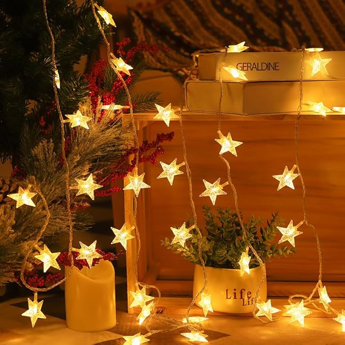 Star String Lights Battery Operated, 17 ft 50 LEDs, Twinkling Classroom Decor Fairy Lights, String Lights Battery Powered for Kids Bedroom Wedding Mantel Patio Dorm Decor, Warm White