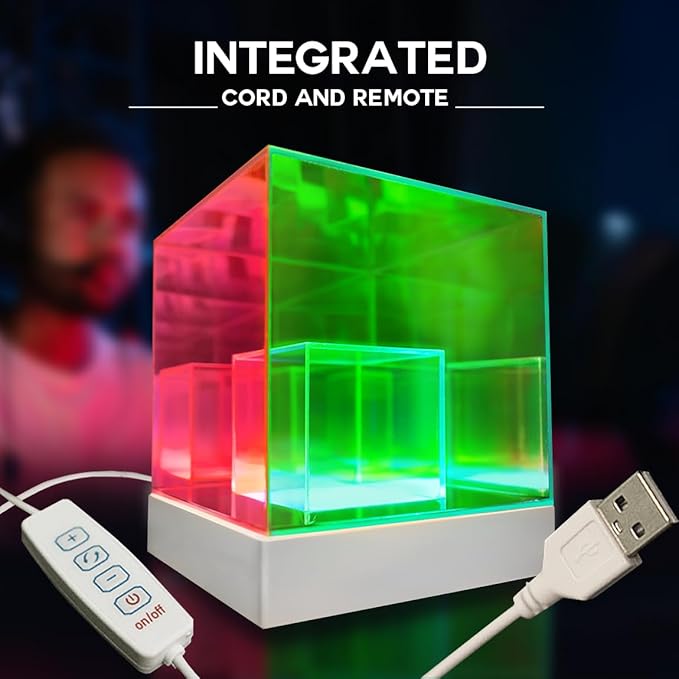 Lumoonosity Infinity Cube Light - 3D Infinity Lamp for Bedroom, Gamer Room - USB Powered, Color Changing Eye-Catching Table RGB LED Lamp