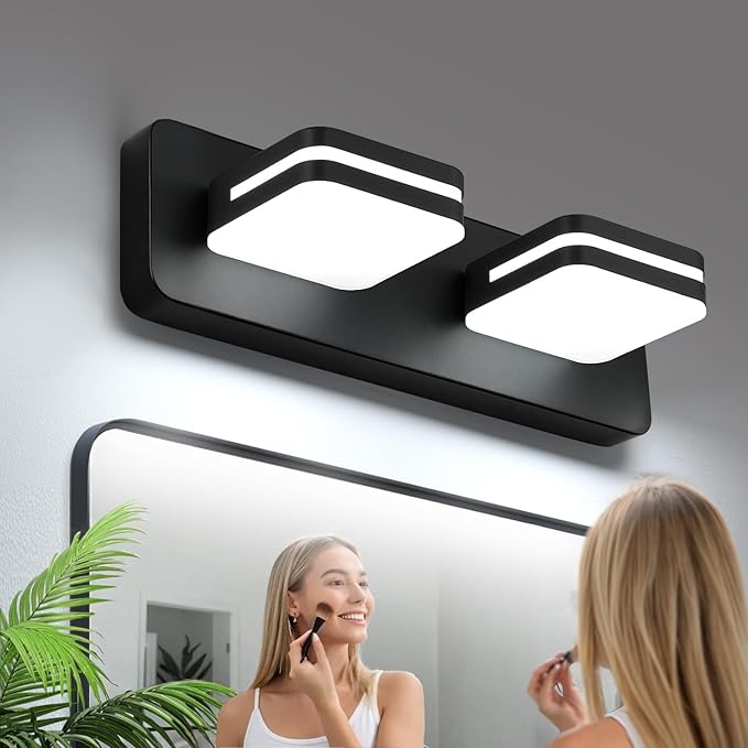 1000LM LED Modern Bathroom Vanity Light Fixtures, 360° Rotate Acrylic Matte Black Vanity Lights for Bathroom, Modern Wall Lighting Fixtures Over Mirror Kitchen Living Room (Natural White Light 5000K)