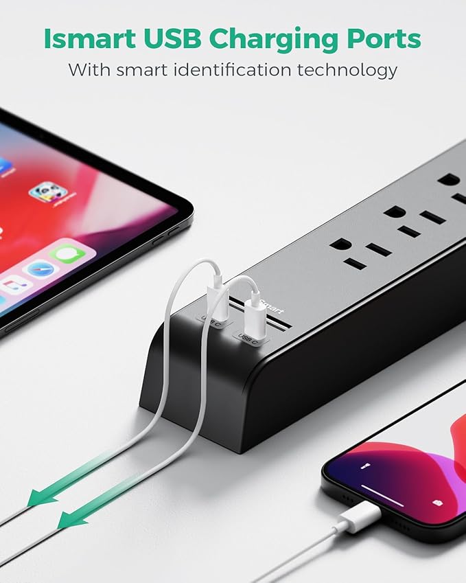 2 Pack Surge Protector Power Strip with 6 Outlets 4 USB Ports (2 USB C) 12-Foot Extension Cord Flat Plug 900 Joules 15A Circuit Breaker Wall Mount Desk USB Charging Station for Home Office