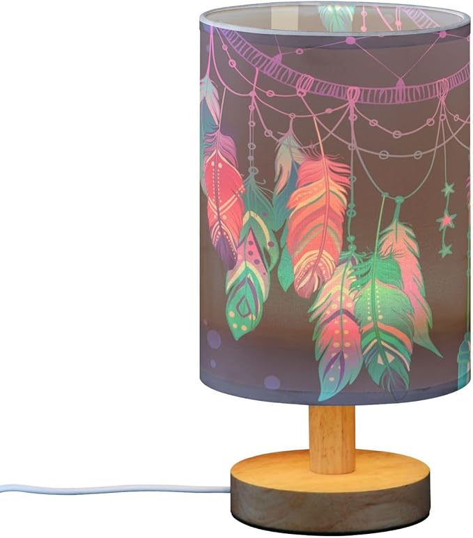 Table Lamp Dream Catcher Native American Indian Blue Blur Dot Dreamcatcher Nightstand Lamp with Wood Base Fabric Lamp Shade Bedside Desk Lamp for Living Room Bedroom Kids Room Office