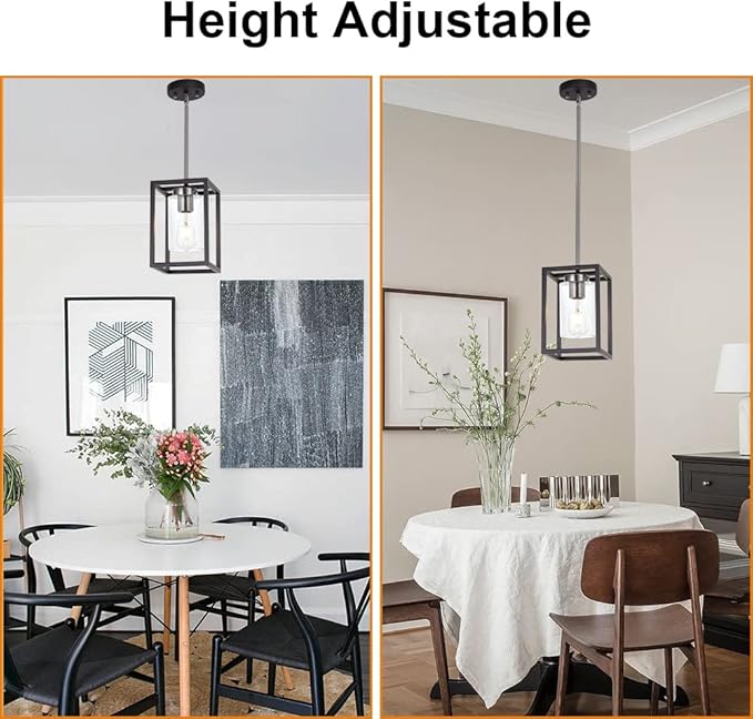 VINLUZ Single 1 Light Black and Brushed Nickel Modern Glass Pendant Light Industrial Modern Metal Chandelier with Clear Glass Shade for Dining Room Kitchen Island Foyer Cafe