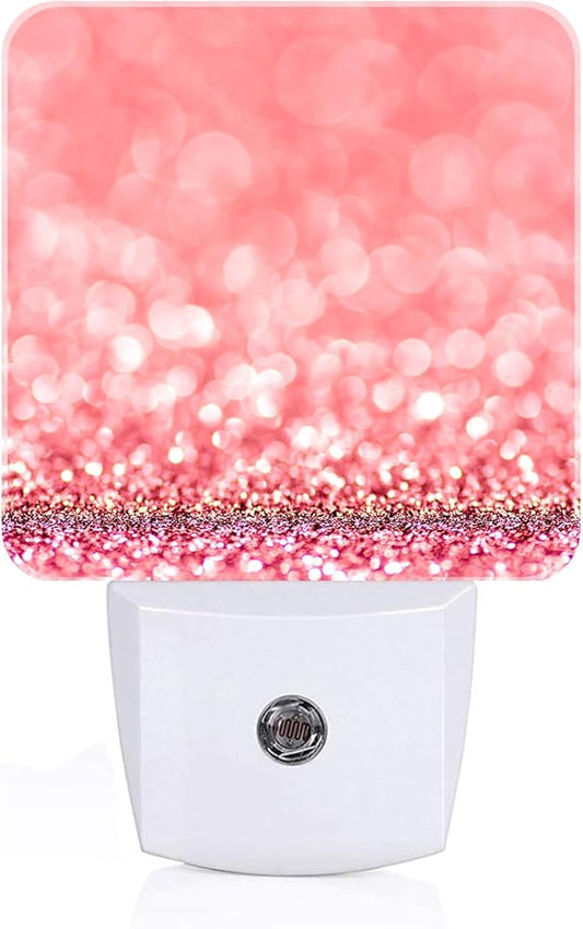 Pink Glitter Night Light,Plug Into Wall for Boys Girls Bedroom Decorative Square Night Light Lamp 0.5w Sleep Friendly