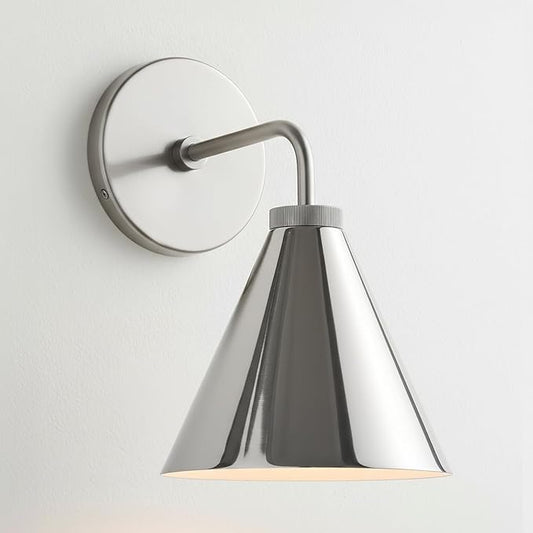 Retro Industrial Metal Cone Sconce Light - Vintage-Inspired Modern Silvery Wall Sconce with Metal Shade, Wall Mount Lighting for Bedroom, Hallway, Living Room (Silvery, 11 inch)