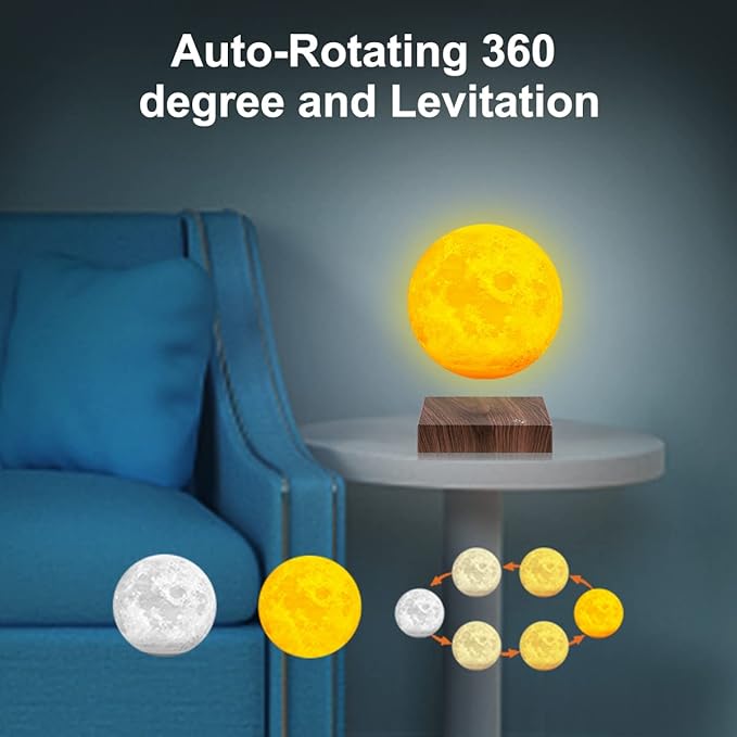 Levitating Moon Lamp, Floating 3D Moon Light Spinning in Air 3 Colors Magnetic Levitation LED Moon Night Lights with Touch Control for Room Office Decoration Cool Gifts