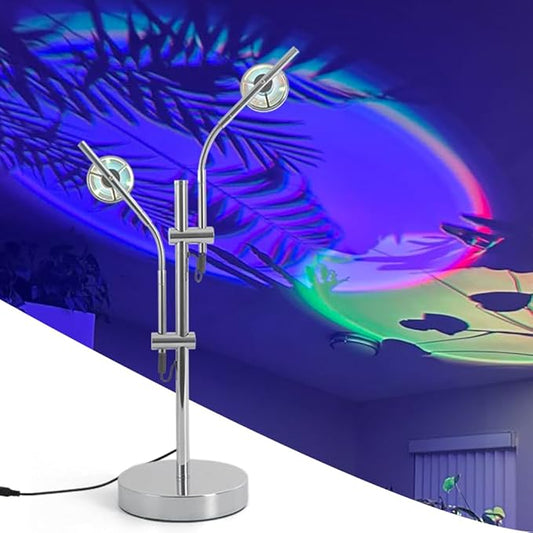 Sunset Lamp Projector, 2 Head 360° Rotation Aura Light LED Table Lamp, Mood Lighting for Bedroom, Dorm, Photography, Bar, Party