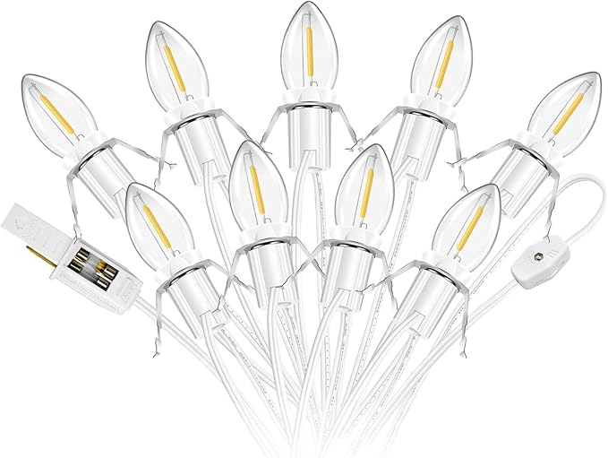 Accessory Cord with 9 LED Light Bulbs, 14.8ft Christmas Village Lights C7 Light Cord with Switch & 2 Fuse for Salt Lamp, Halloween Pumpkin, Xmas Village House Blow Mold