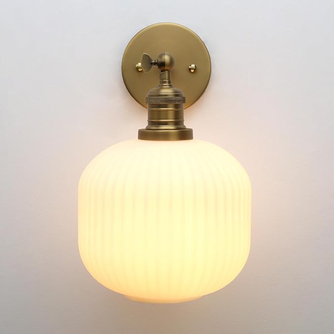 Pathson Modern Wall Sconce Lamp Milk White Round Glass, Hardwired Frosted Vintage Wall Vanity Light Fixture for Farmhouse Living Room Bedroom Bathroom Loft
