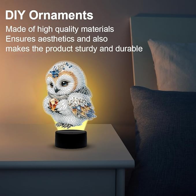Cute Owl Diamond Art Painting Night Light,Diamond Art Painting Kits Desktop Touch Lamp Ornaments for Tabletop Decor Diamond Art Accessories for Adult Beginner Bedrooms Living Room