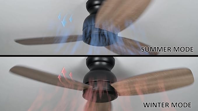 Carro 44 Inch Flush Mount Ceiling Fan without Lights, Black Ceiling Fan with Remote Low Profile, 10-Speed Reversible DC Motor, 3 Dual Finish Blades, Indoor for Bedroom