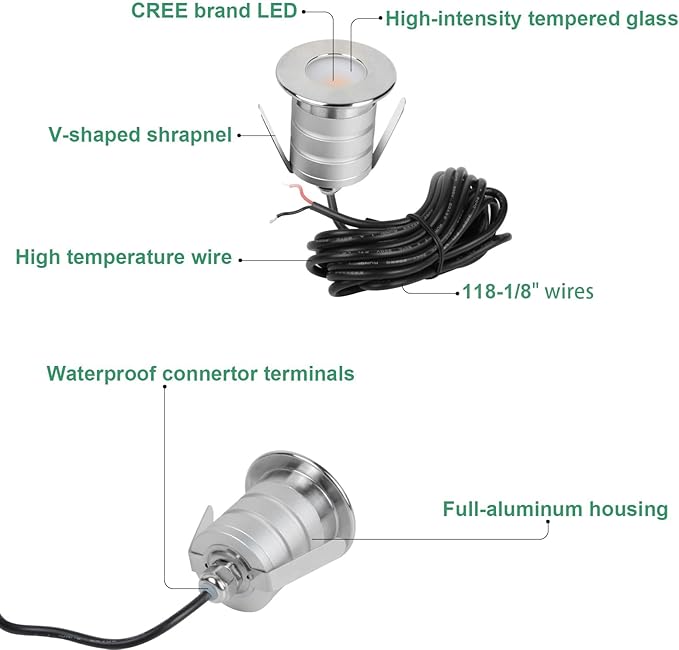 Low Voltage LED Inground Well Light 4-Packs, 3W 3000K Warm White IP67 Waterproof Aluminum Buried Underground Lights for Outdoor Landscape Lighting, Deck, Yard, Pool, 12V-24V DC, AC12V (4-Pack)