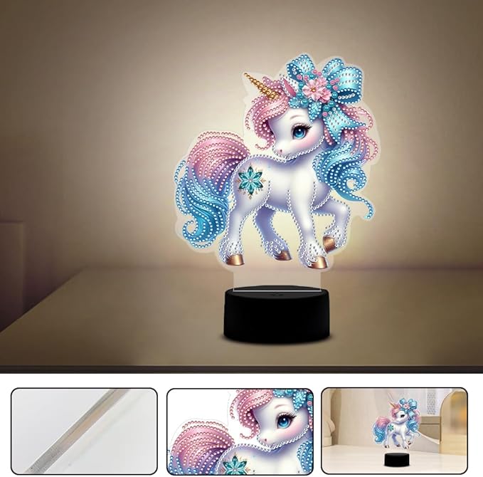 Unicorn Diamond Art Painting Night Light,Diamond Art Painting Kits Desktop Touch Lamp Ornaments for Tabletop Decor Diamond Art Accessories for Adult Beginner Bedrooms Living Room