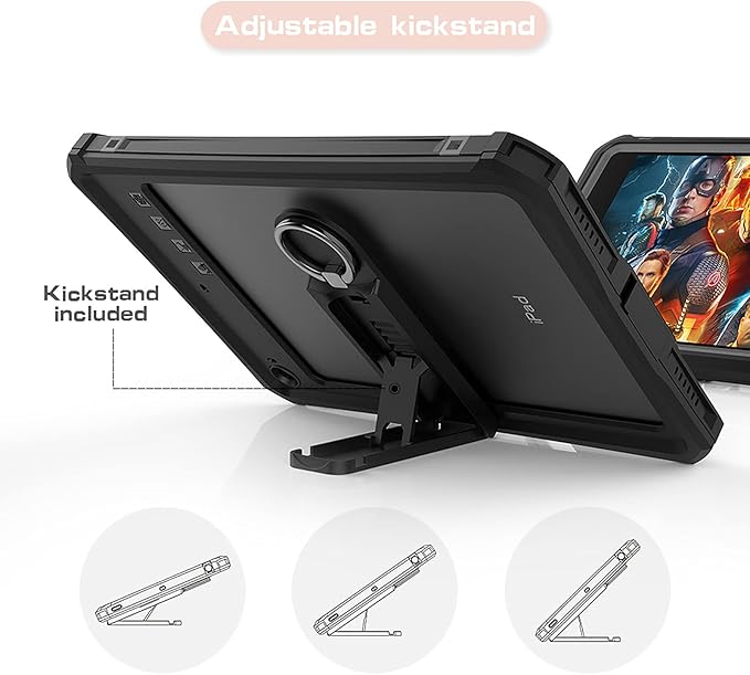 ShellBox Case for iPad mini 5/4 7.9 Inches,Full-Body Protective Bumper Case,with Pencil Holder,Rugged Folding Kickstand,Lanyard,IP68 Waterproof Dustproof Heavy Duty Shockproof Case for iPad (Black)