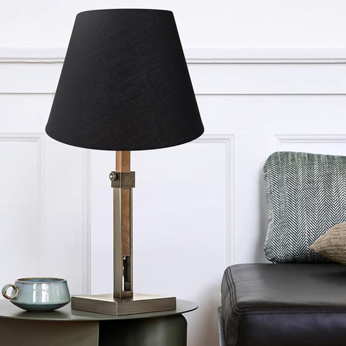 ALUCSET Small Lamp Shade, Barrel Fabric Lampshade for Table Lamp and Floor Light, 6x10x7.5 inch, Natural Linen Hand Crafted, Spider (Black)