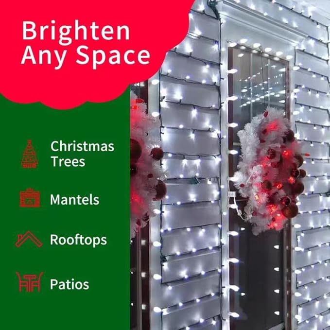 50LED C6 Lights,Green Wire,Waterproof Battery Case,Multi Functions,Timer,Cool White