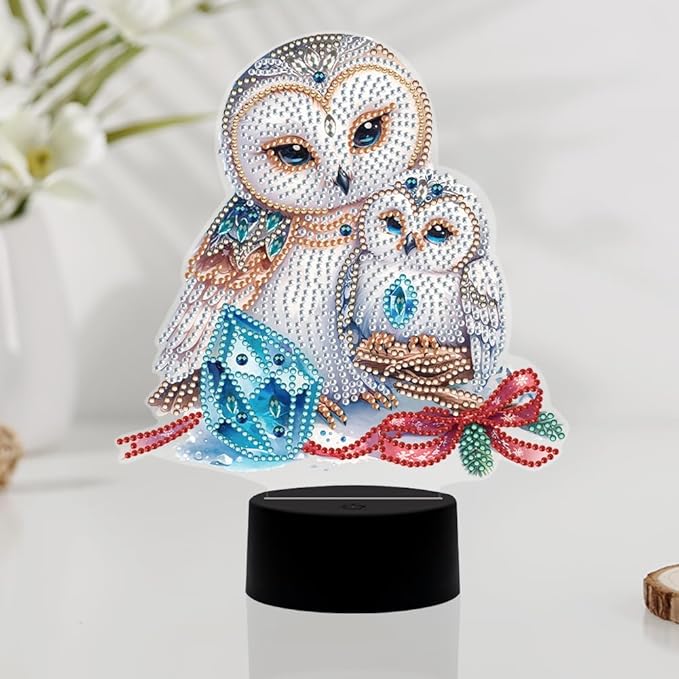 Adorable Owl Diamond Art Painting Night Light,Diamond Art Painting Kits Desktop Touch Lamp Ornaments for Tabletop Decor Diamond Art Accessories for Adult Beginner Bedrooms Living Room